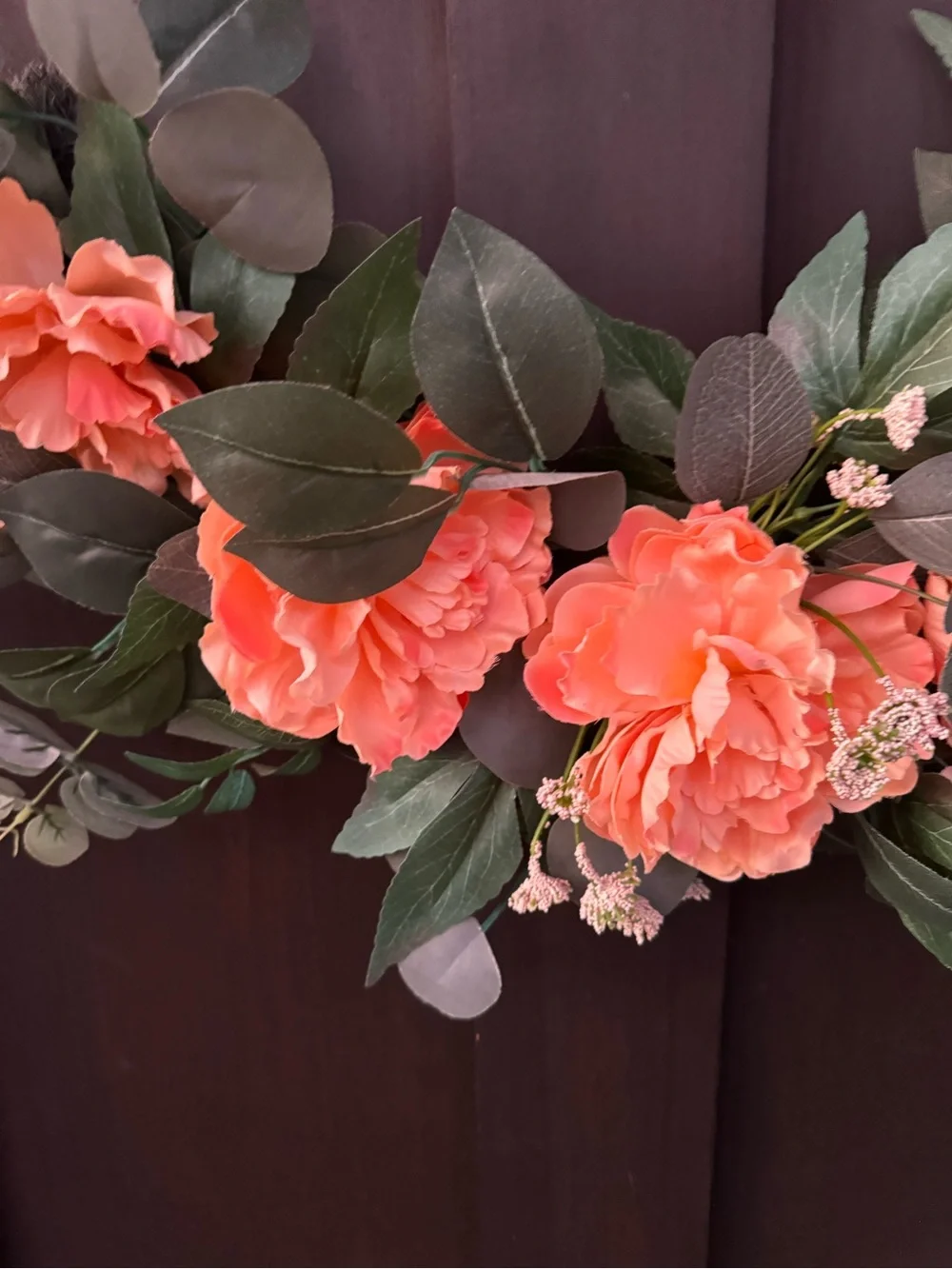 Coral Peony Hoop Wreath with Greenery